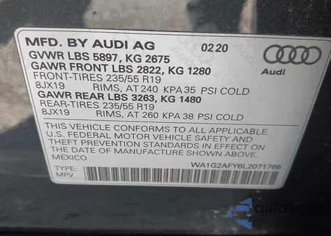 2020 Audi Q5 Premium 55 Tfsi E Quattro S Tronic z USA, uszkodzony, nr VIN WA1G2AFY6L2071766